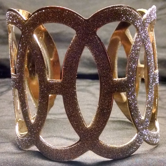Bling Sparkle Shiny Cut-Out Wide Cuff Bracelet